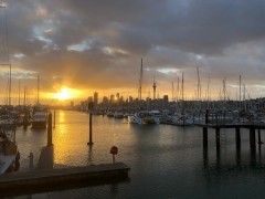 Sunrise over the city from the marina