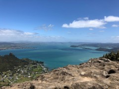 Looking down on McLeod Town and across the bay, the forested arm where we are staying